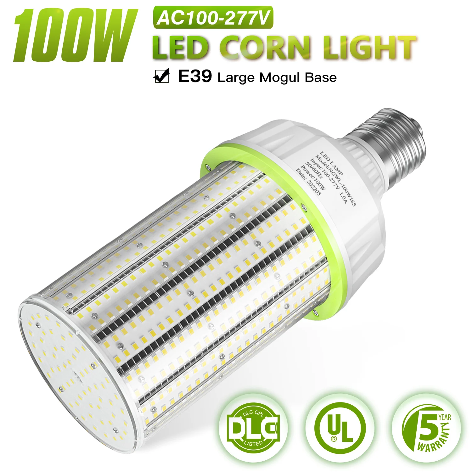 100W LED Corn Lights 100-277V E39 14000Lm LED Bulb Commercial Factory Warehouse Garage High Bay Area Lighting