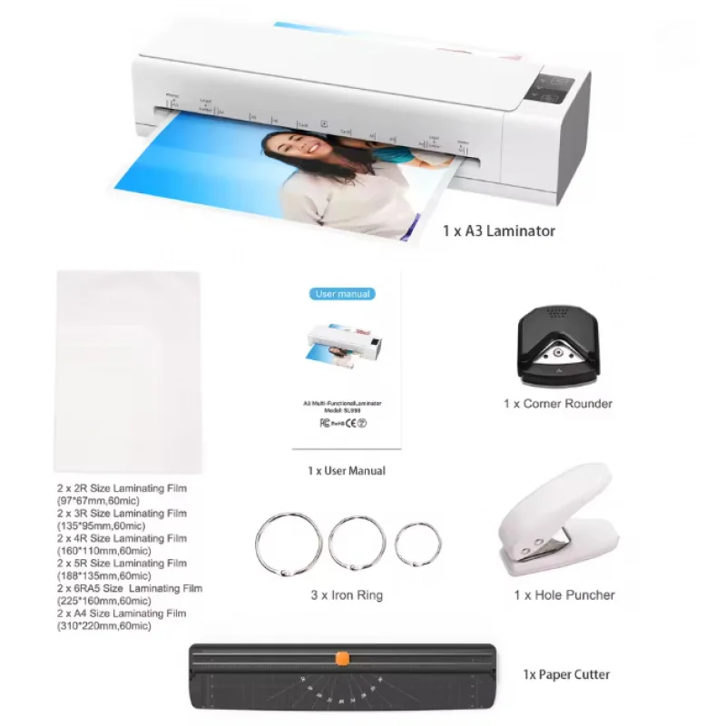 SL998 6-in-1 다기능 A3 라미네이터, 지능형 냉온 제어 기능 탑재, 사무용 문서 및 사진용