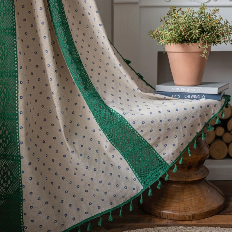 Bohemian Style Khaki Geometric Tassel Curtains Semi Blackout Curtains for Living Room Bedroom Kitchen Home Decoration Curtains