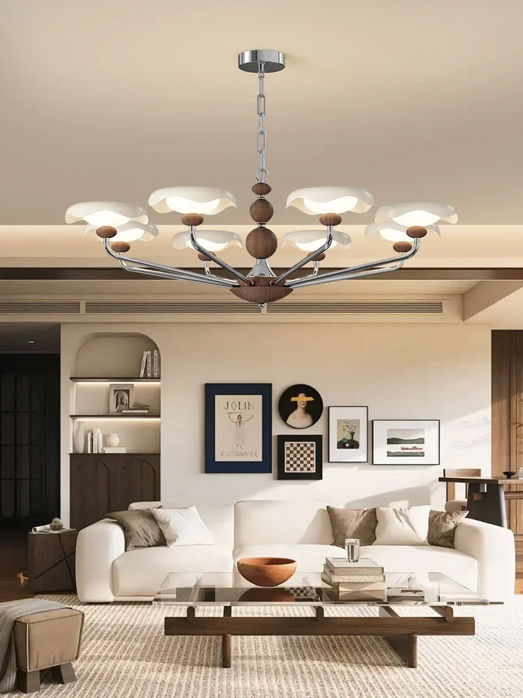

Boho Retro Chandelier 2025 French Vintage Walnut Living Room Ceiling Light Creative Petal Design