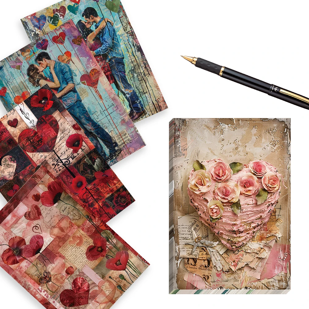 32개 빈티지 콜라주 스타일 발렌타인 데이 카드, 로맨틱한 사랑 표현, 침실 장식, 고품질 인쇄, 선물 카드