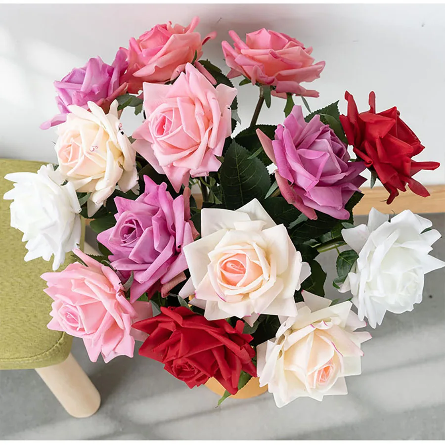 6pcs Hand-Feeling Moisturizing Roses Valentine's Day Dress-Up Bouquet Wedding Home Living Room Table Decoration