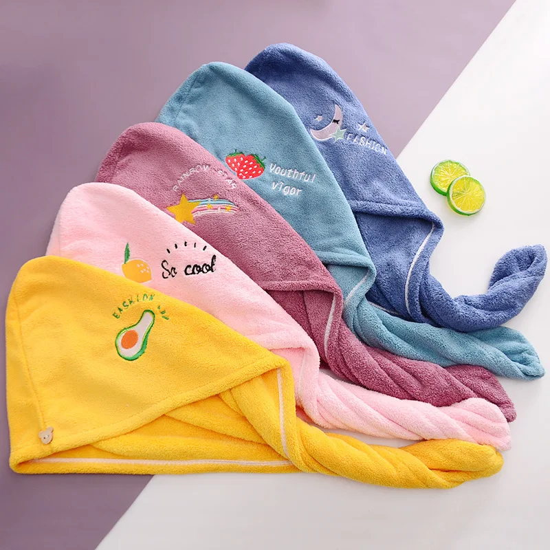 Cartoon Avocado Coral Fleece Wrap Shower Cap Microfiber Absorbent Soft Hair Towels Fruit Embroidery Quick-Drying Hair Bonnets