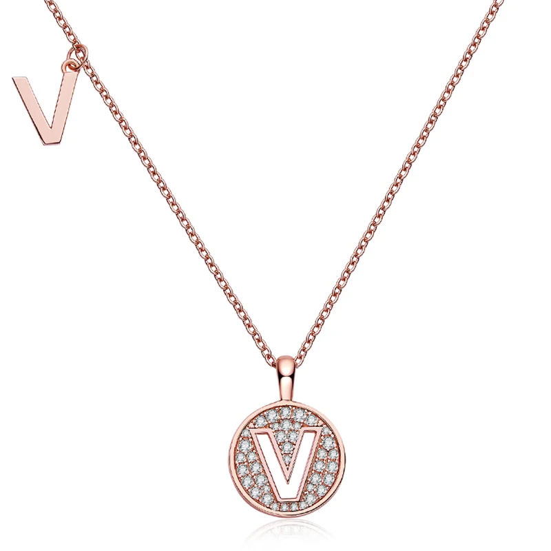 SGARIT D Moissanite Diamond Rose Gold Plated Pendant Letter V S925 Silver 0.25Carat Diamond Necklace Woman Necklace Fine Jewelry