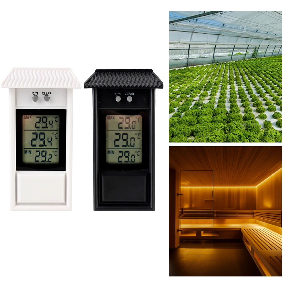 Gauge Weather Sensor LCD Electronic Thermometer Indoor Outdoor Digital Display Screen Max Min for Home Garden Greenhouse