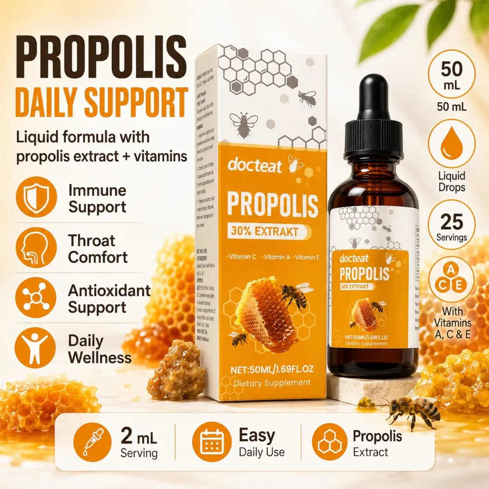 Bee Propolis Liquid Drops 30% Extract Vitamins A C E 300mg Daily Wellness Antioxidant Support Dietary Supplement for Adults 50ml