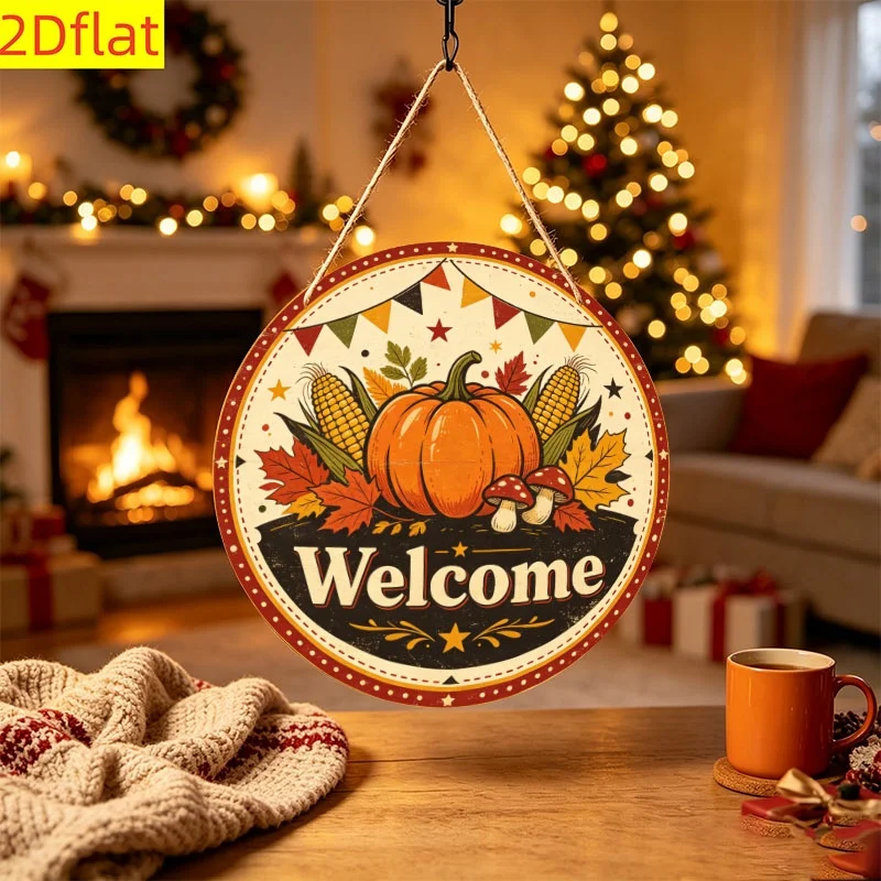 2D Flat, 1pc Wooden Round Sign, Very Suitable for Halloween, Christmas, Thanksgiving, Autumn Harvest Season Decoration, Front Do