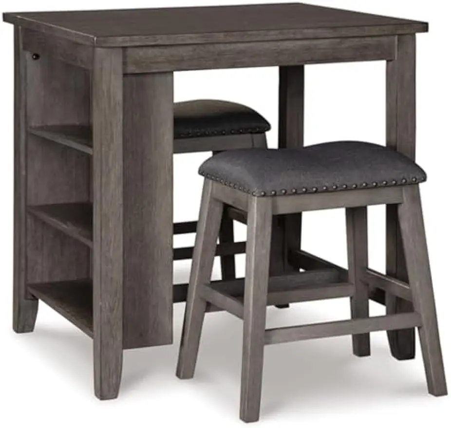 

Signature Design by Ashley Caitbrook 25" Counter Height Dining Room Table Set with 2 Saddle Barstools & Storage, Gray