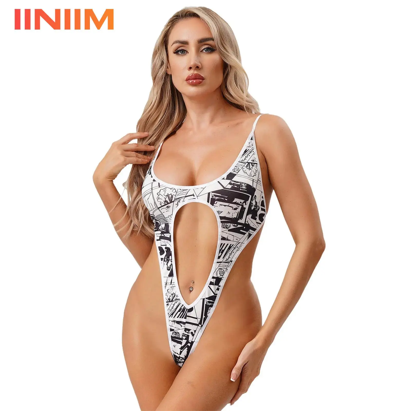 

Женский сексуальный купальник-купальник, купальный костюм, нижнее белье, цельный боди, купальник, модный принт, пляжная одежда в стиле аниме