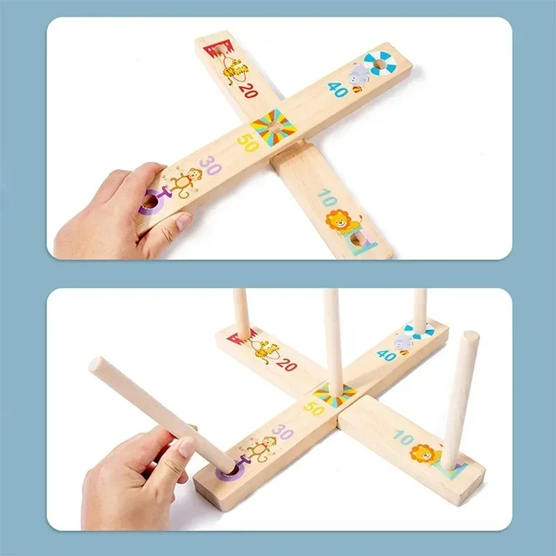 

1 Set Wooden Ferrule Game Puzzle Toy Ring Toss Montessori Toys Throwing Ring Ferrule Game For Family Children Educational Toy