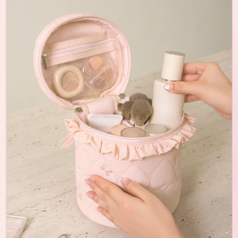 New Heart Track Drum Sub-warehouse Storage Bag Quilted Candy Color Cosmetic Bag Large Capacity Multi-grid Cosmetic Bag