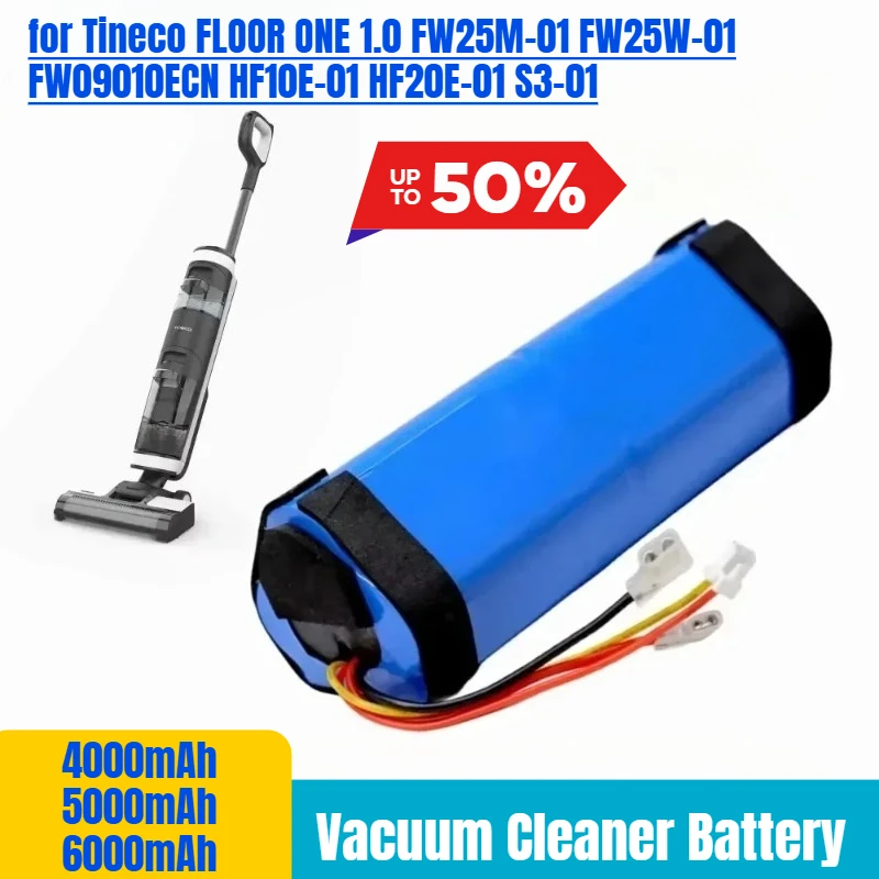 

6000mAh for Tineco FLOOR ONE 1.0 FW25M-01 FW25W-01 FW09010ECN HF10E-01 HF20E-01 S3-01 Vacuum Cleaner Battery