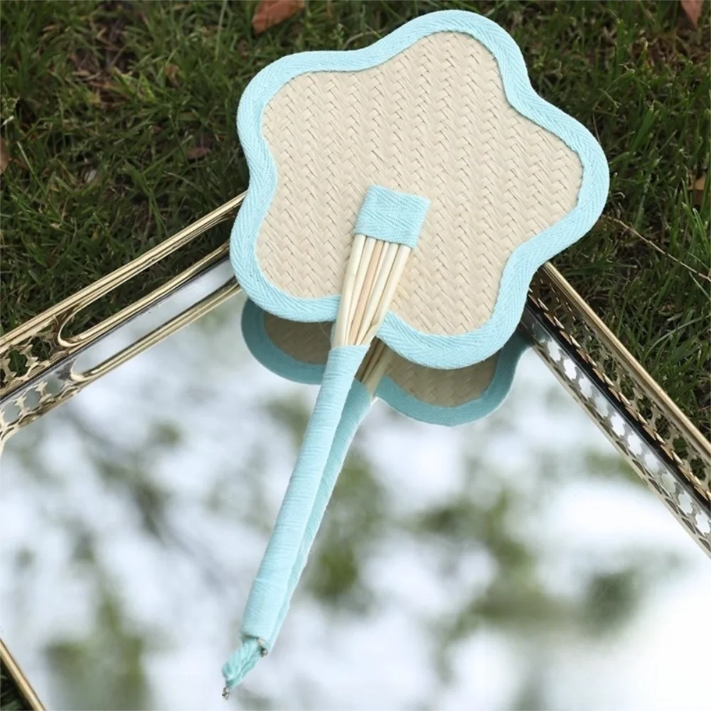 Natural Portable Weaving Hand Fan with Colorful Edging Lightweight Palm-leaf Fan Cooling Fan Summer
