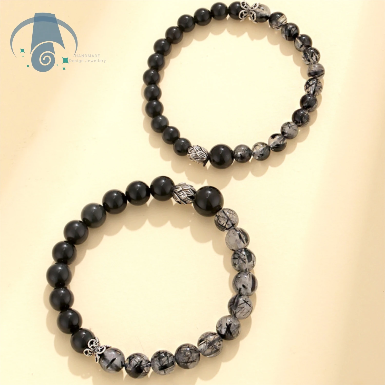 

Obsidian Couple Bracelet Beaded Black Crystal Set Original Design Luxury Protection Gift for Him Her Spiritual Jewelry Accessory