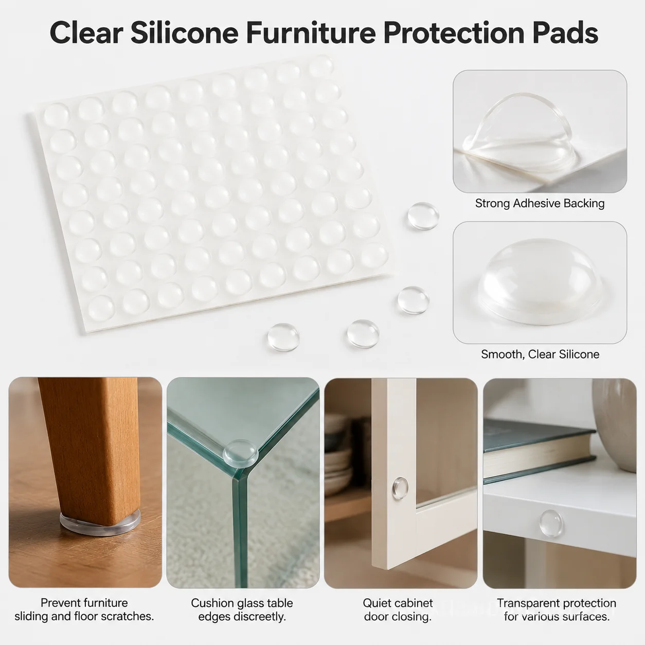 Clear Silicone Bumper Pads Round Hemispherical Anti Slip Cushion Dot for Furniture Cabinets Glass Doors Tables and Home Corner