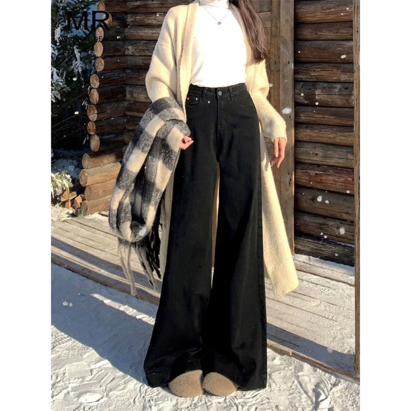 

Женские однотонные черные широкие прямые джинсы, крутая уличная одежда для девочек, свободные брюки, женские повседневные мешковатые джинсовые брюки с высокой талией