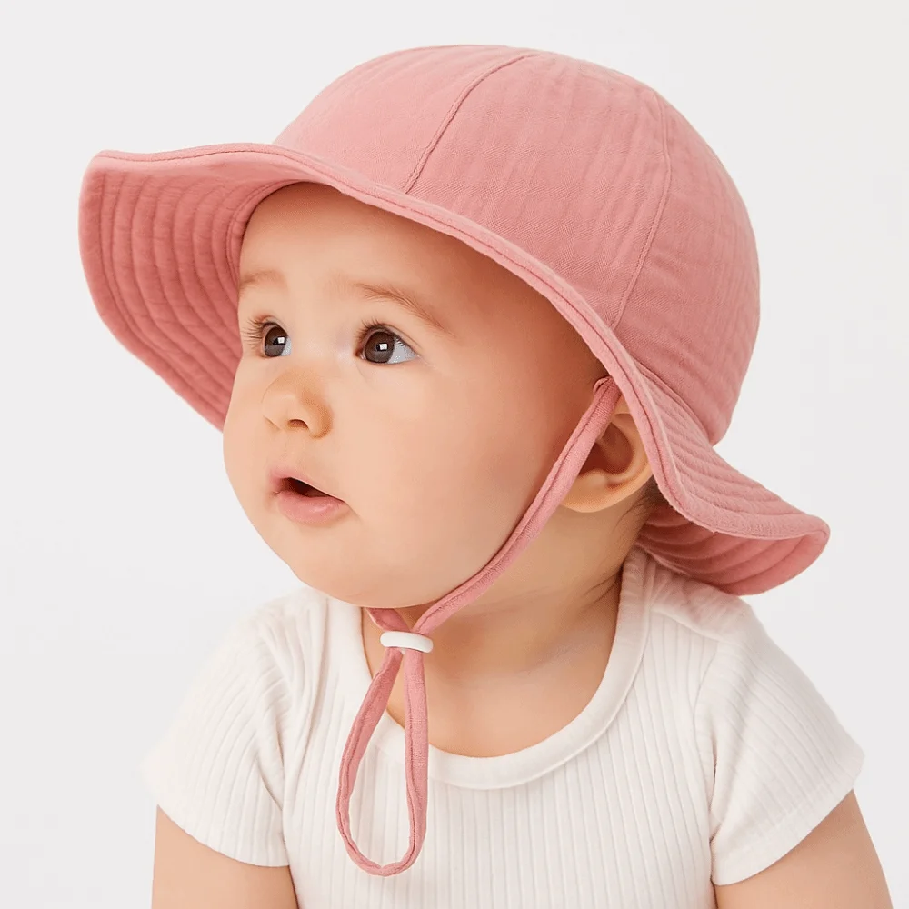 

Детская панама из хлопка с цветами и сердечками, солнцезащитная, с ремешком, для малышей