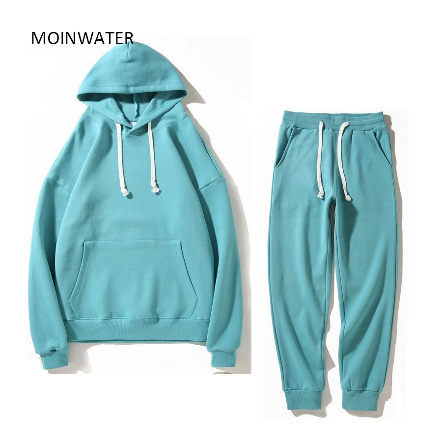 MOINWATER New 2022 Women White Sporty Sets Female Casual Grey Hoodies Pants Lady Pink Solid Tops Suits for Autumn Spring MH2201