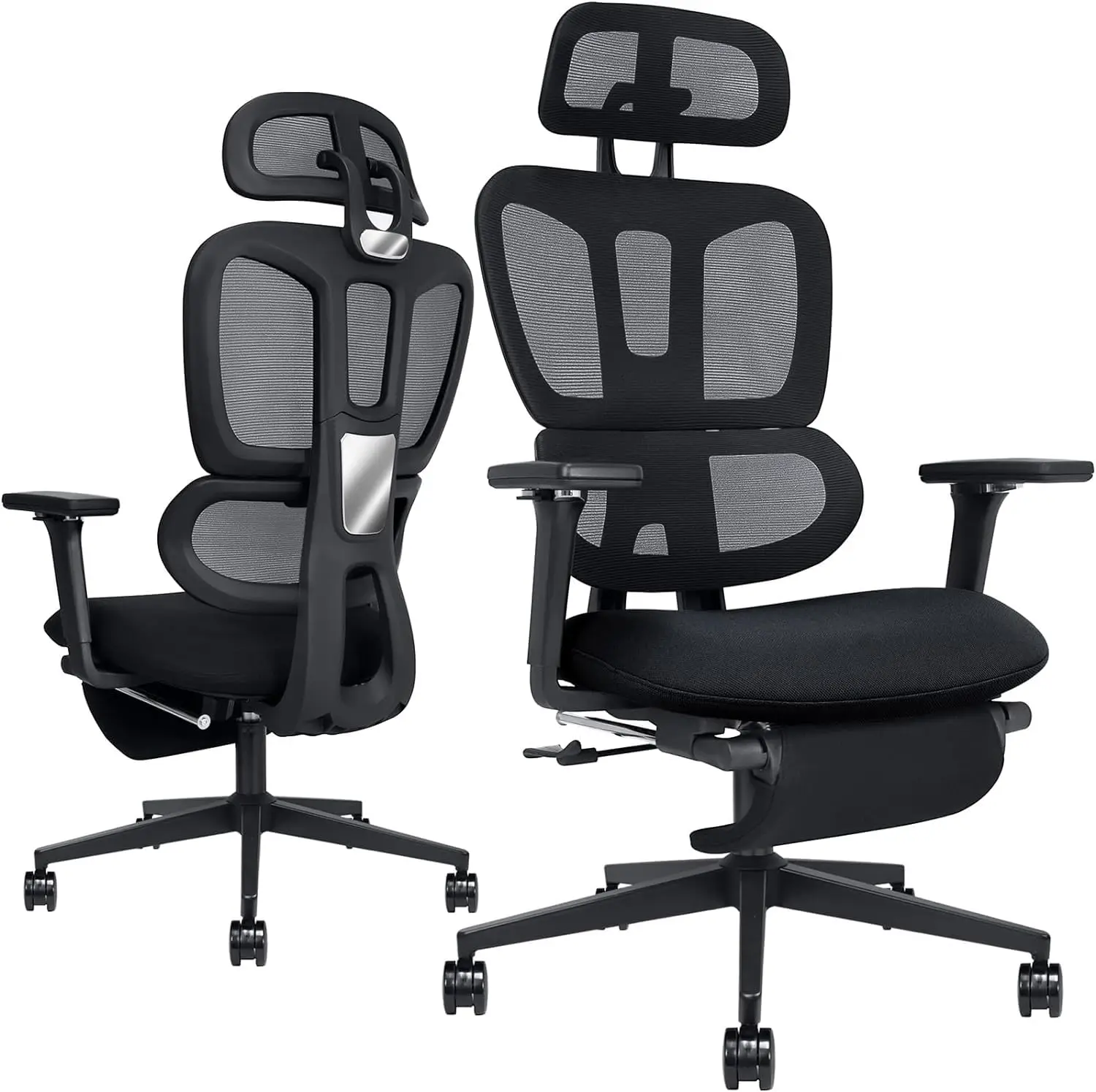 Ergonomic Office Chair with Retractable Footrest, Black, Customized