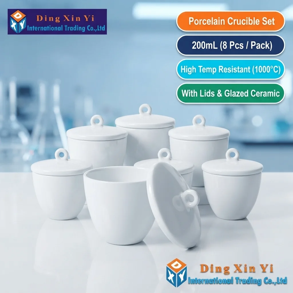 Ding Xin Yi 8Pcs/Lot 200mL Lab Porcelain Crucible with Lid High Temperature Glazed Ceramic Melting Pot for Chemistry School