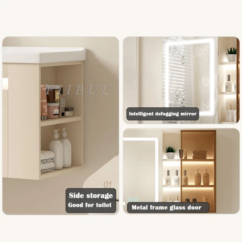 Wall Mounted Bathroom Cabinet Combination Washbasin Sink Vanity Bathroom Cabinet Ceramic Integrated Toilet Washbasin SideStorage