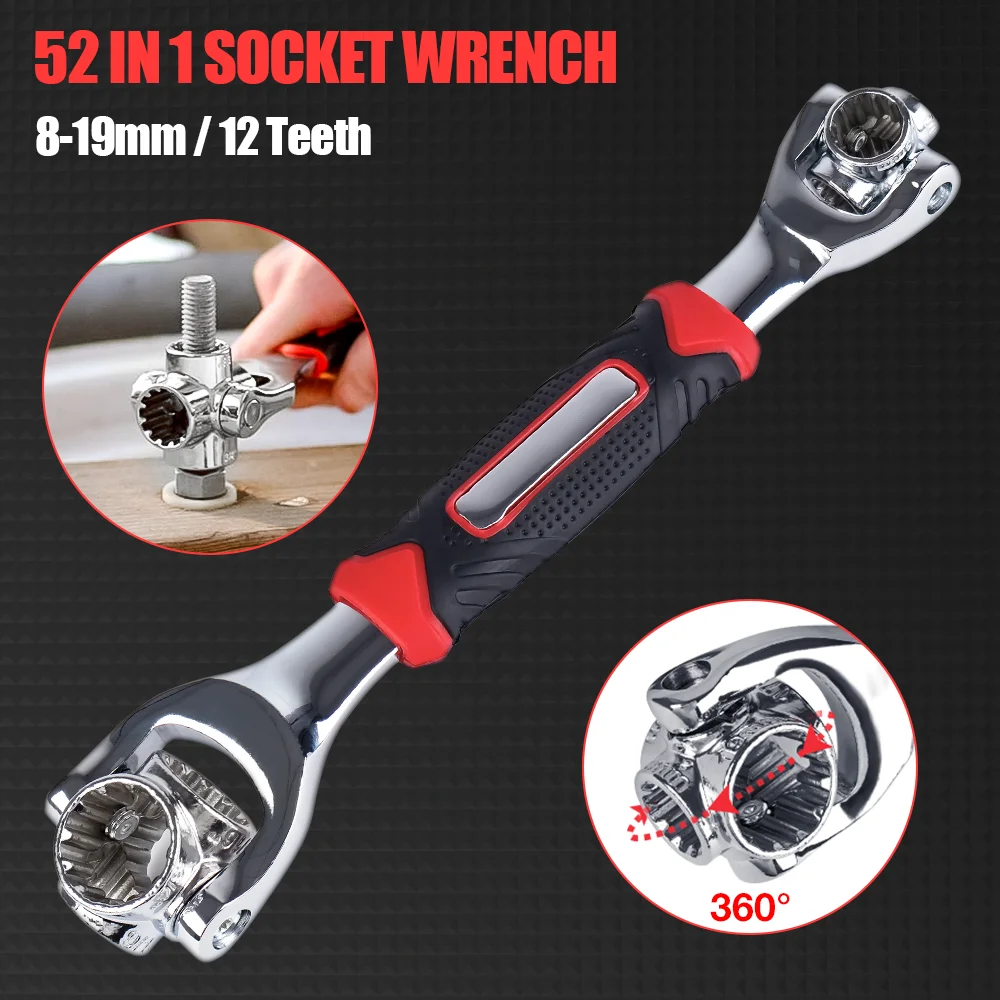 360° Rotation Double Head Wrench 52 In 1 Multi-tool Wrench 8-19mm Universal Socket Wrench Hand Tool For Furniture and Car Repair