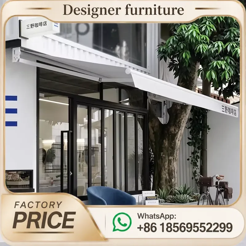 Retractable Awning Heavy Duty Aluminum Frame Custom Striped Fabric Waterproof PVC Sail Manual Operation For Balcony Patio