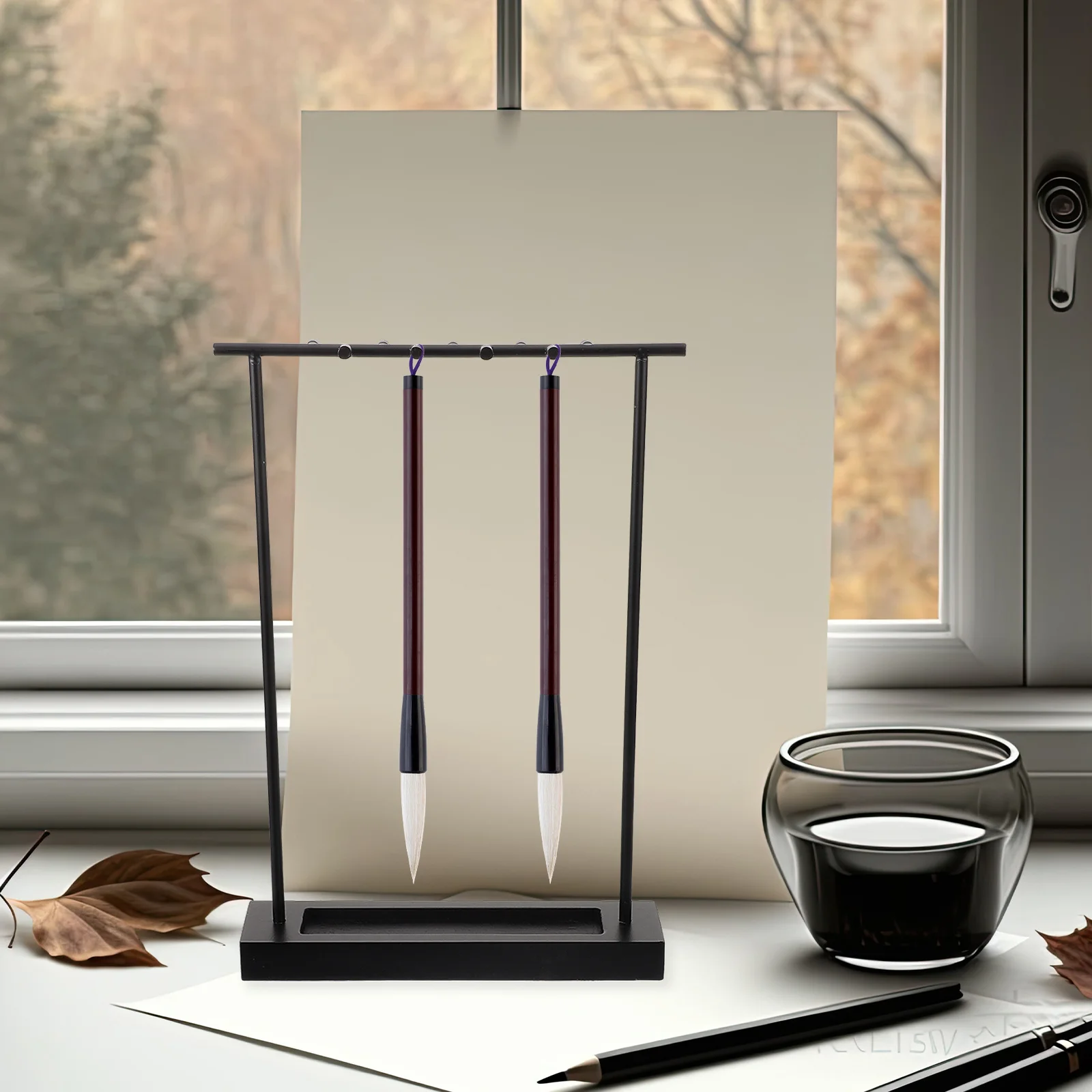 

Vintage Iron Calligraphy Brush Holder Chinese Pen Hanger Multi-Function Storage Rack Simple Convenient Use Brush Hanger