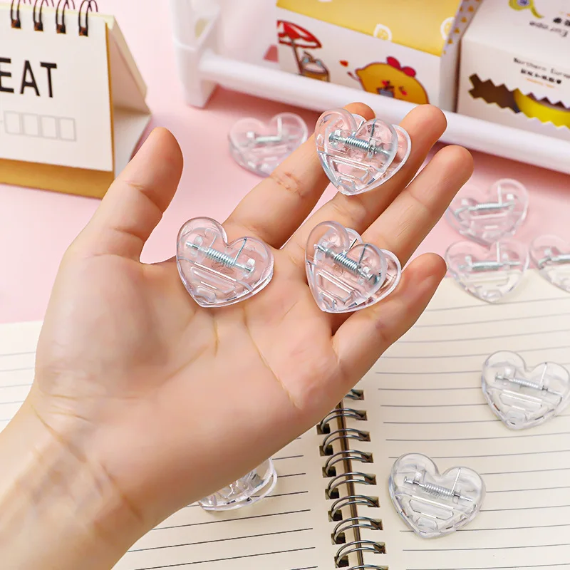 10/20pcs Transparent Paper Clamps for School Office Supplies Bag Photo Sealing Clips Clear Love Heart