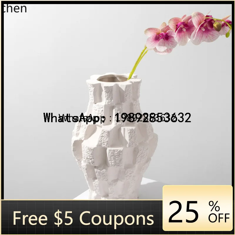 CJModern Minimalist Stone Ceramic Vase Ornament for Living  TV Cabinet Entryway Corner Table Hotel Model Room Flower Vessel