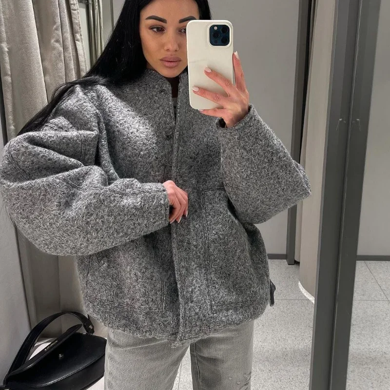 

Women's Jackets With Buttons Bombers Grey Long Sleeve Coat Lady Warm With Pockets Outwear Jackets 2023 Spring Winter New