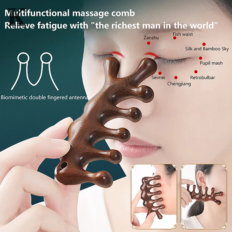 

Five Teeth Sandalwood Massage Comb Head Face Nose Eye Shoulder Neck Scraping Comb Anti-static Anti-Hair Loss Meridian Massage