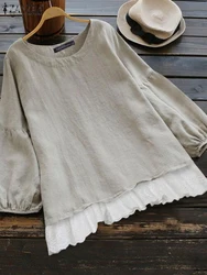 Fashion Lace Crochet Shirt 2024 ZANZEA Vintage Women Blouse Autumn 3/4 Sleeve Cotton Tops Casual Loose Party Blusas Mujer Tunic