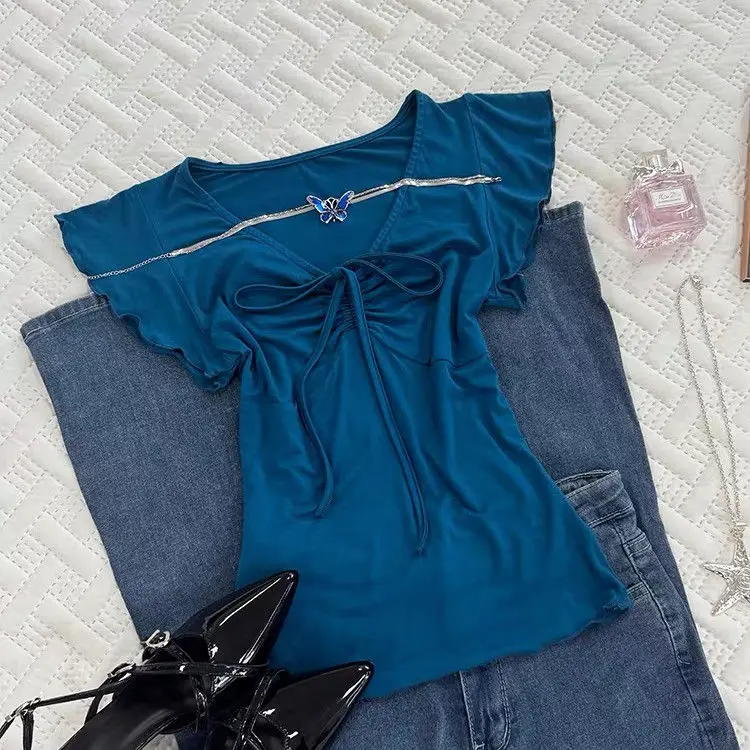 

Y2K T-shirt Short Sleeve Bow Cute Sweet Harajuku Goth Punk Vintage Hot girl 2000s Crop Top Women Fairycore Emo Girls Summer Chic