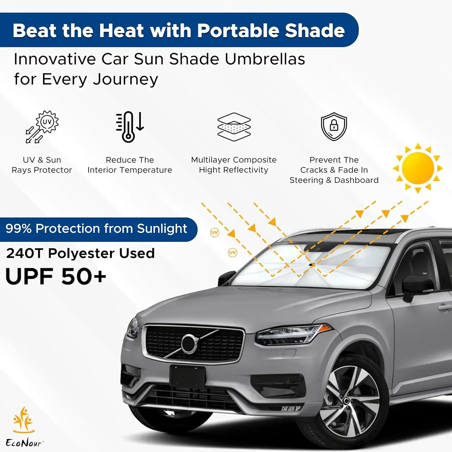 Car Windshield Sun Shade Umbrella Foldable Car Umbrella Sunshade Cover UV Block Car Front Window Heat Insulation Protection