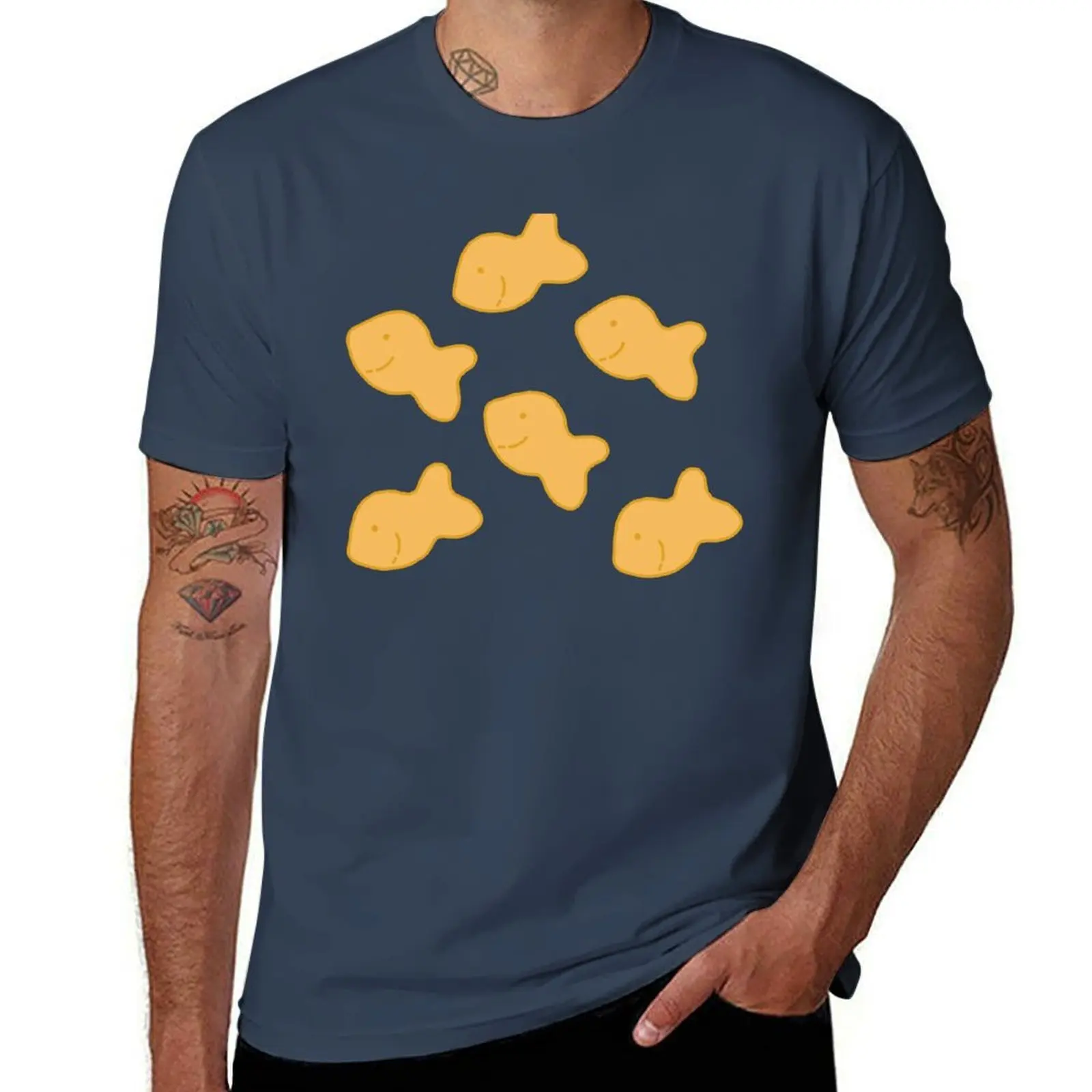 Camiseta Goldfish Crackers, camiseta de cuello redondo de talla grande