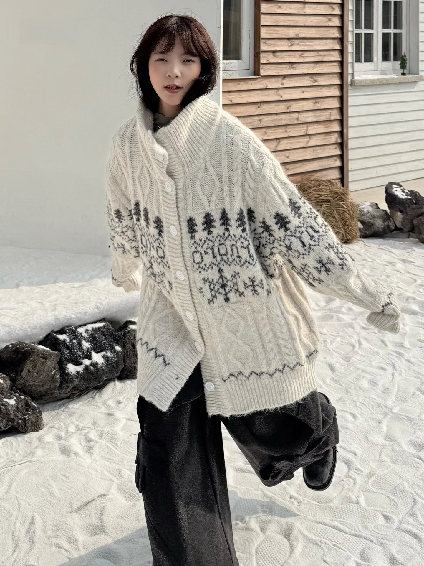 

Женский утепленный вязаный кардиган Cisas Season с пуговицами, свободного кроя, с длинными рукавами, шерстяной топ Land And Mountain Is...