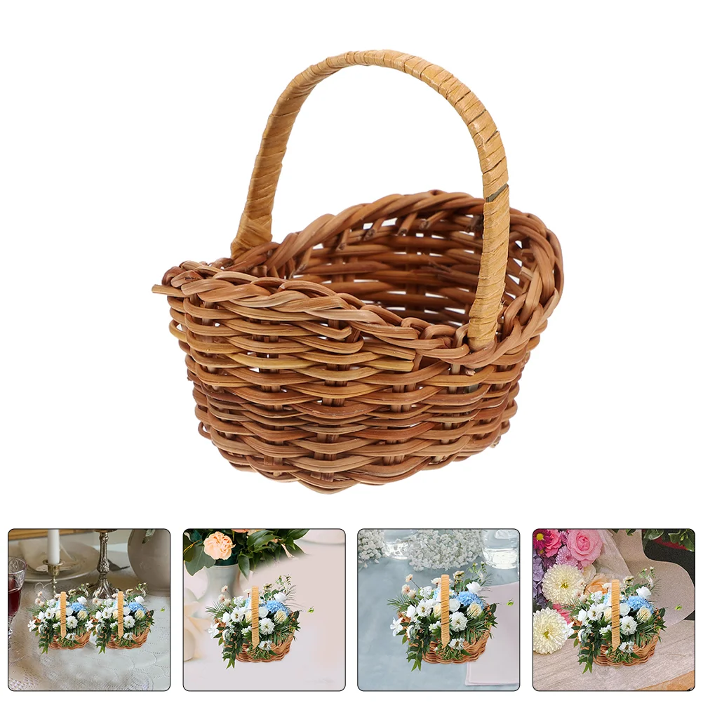 2 Pcs Mini Woven Baskets Natural Rattan Shape Tiny Storage Baskets Small Handle Basket for Home Wedding Party Garden Rustic