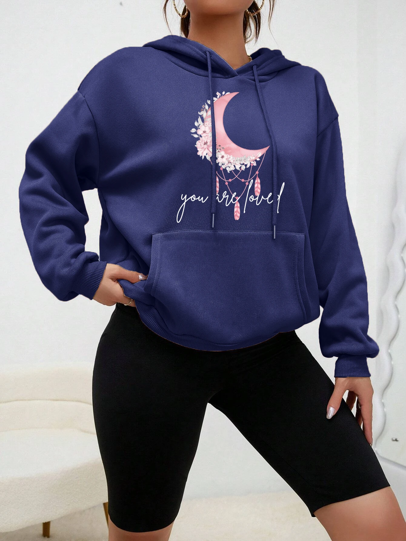 

You Are Loved Hoodie Woman Flowers Are Blooming On The Moon Hooded five-pointed Star Women Hoody Casual Spring Autumn Clothing
