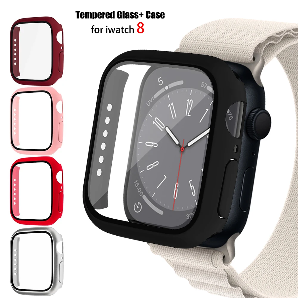 Case for Apple Watch 8 7 45mm 44mm 40mm iwatch Series 6 SE 5 4 3 42mm 38mm glass+cover Screen Protector Apple watch Accessories