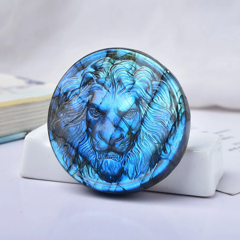 Labradorite Large Lion Head Ornament DIY Pendant Crystals Home Decor Decorations Witchcraft Aquarium Room Crystal Decoration