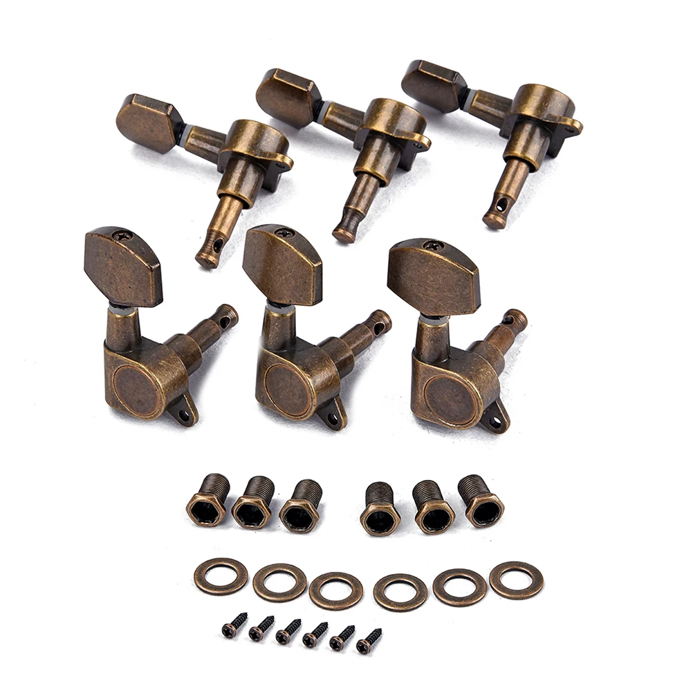 

6pcs Bronze Machine Heads Set Universal Size String Tuner Replacement For Electric Acoustic Guitar Heavy Duty Internal Gear