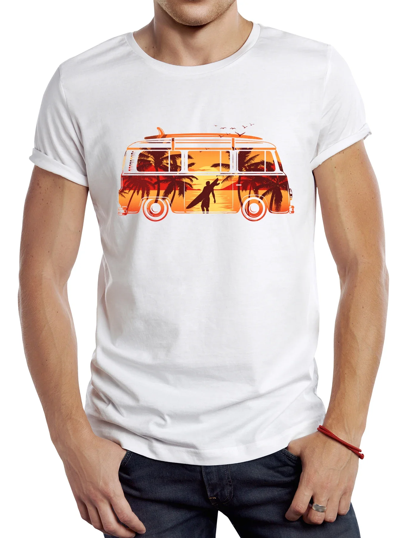 rahat erkek sörf tahtası Tops Hipster Retro plaj campshirt otobüs baskılı tişört TEEHUB Vintage yaz karavan erkekler T Shirt