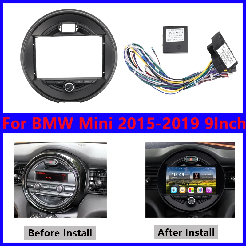 

Car Screen Frame For BMW Mini 2015-2019 Car Gauge Board Panel Canbus With Cables Matte Black Interior Parts 9 Inch Matte black