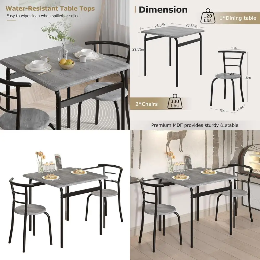 

Компактный серый квадратный обеденный набор из металла и дерева на 2 человека, идеально подходит для небольших помещений и носителей для завтрака