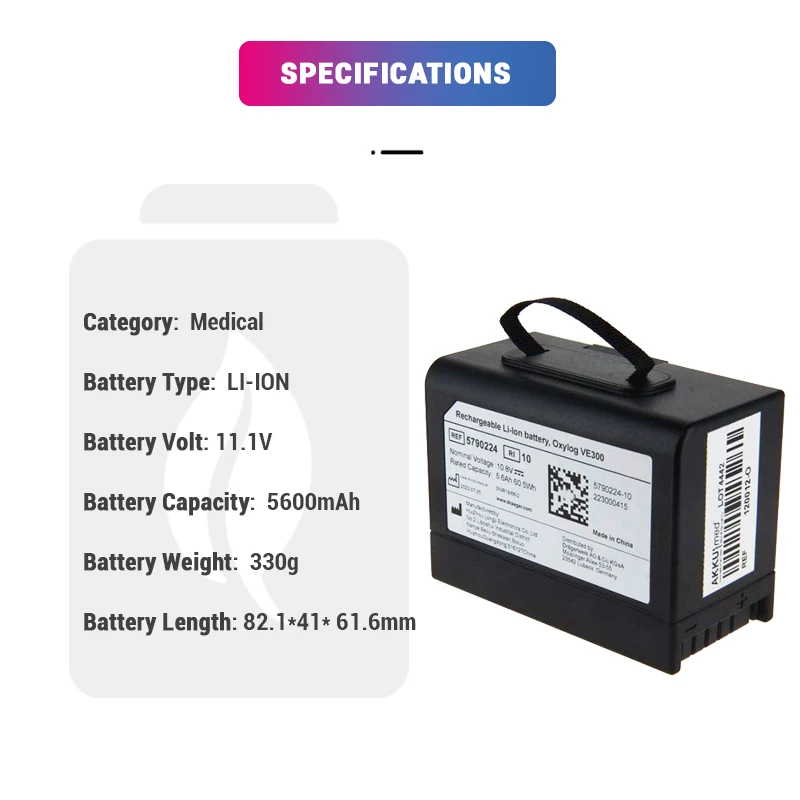 5790224 5790224-08 11.1V 5600mAh Replacement Li-ion Medical Ve n tilator M onitor Battery for Li-ion Drager Ox ylog VE300