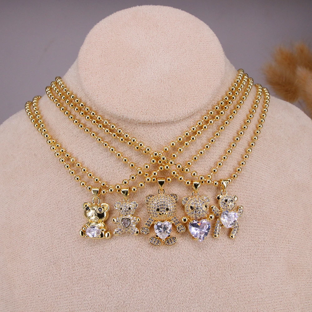 

10PCS, Fashion Luxury Bear Micro Luxury Necklace Ladies Trend Bear Bead Chain Pendant Necklace Friends and Family Gifts