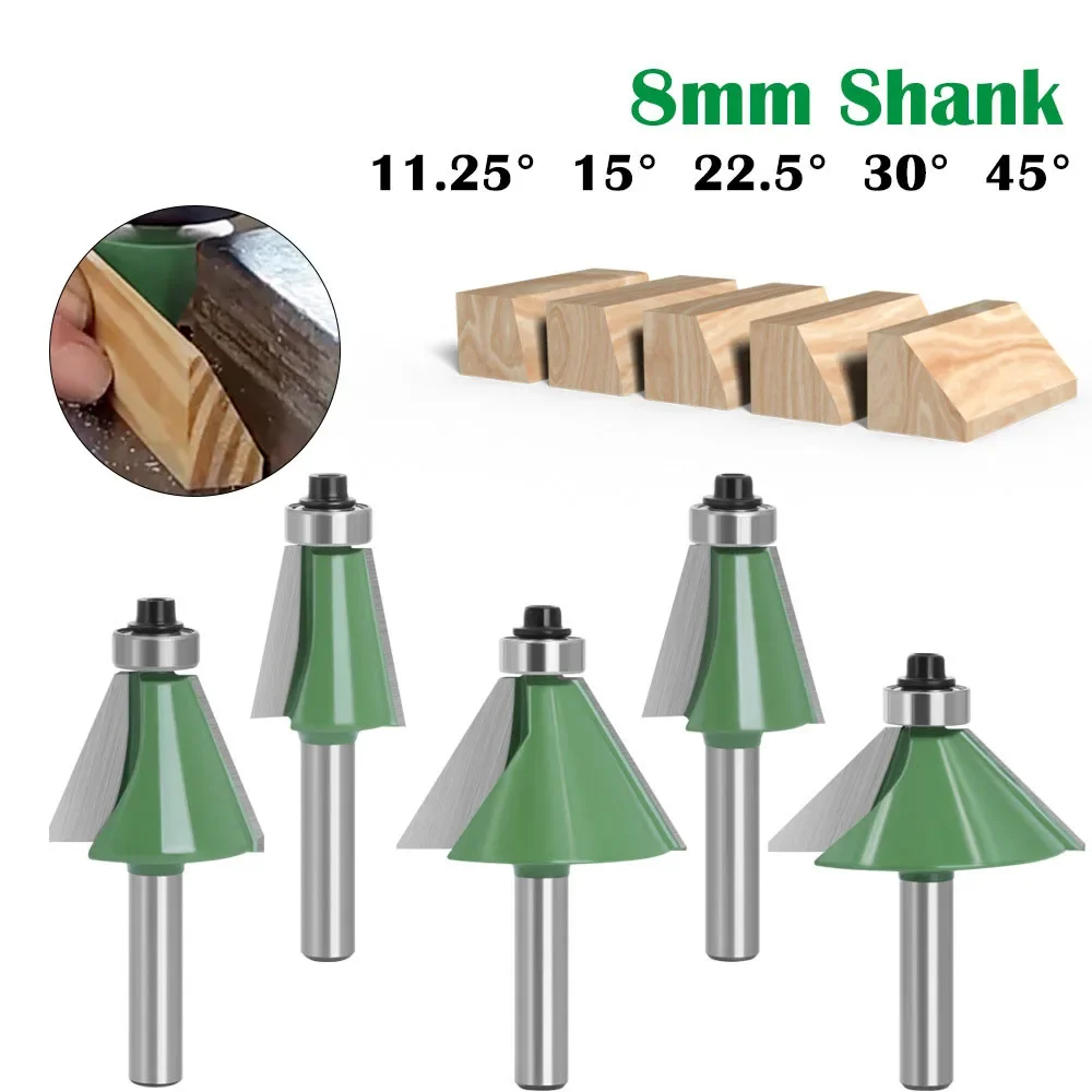 

1PC 8MM Shank Milling Cutter Wood Carving Wood 11.25 Degree Chamfer Router Bit Bevel Edging Milling Cutter for Wood Woodorking