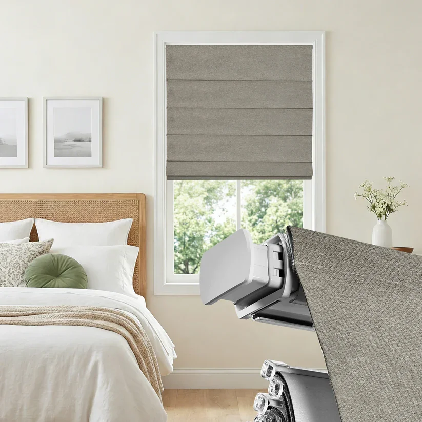 No Drill Cordless Push-Pull Roman Shades, 100% Blackout, Easy 30-Second Installation, Ideal for Home & Office