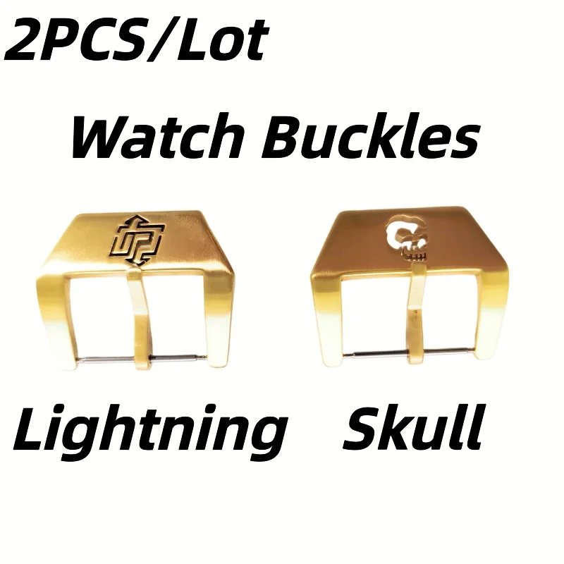 2PCS/Lot Gold Color Skull & Lightning Design Stainless Steel Watch Buckle 22MM/24MM/26MM Watch Straps Bands Compatible - TONY
